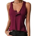 thumbnail image 4 of Athletic camisetas sin mangas para las mujeres Mujeres Sexy Casual Tank Tops con cuello en V sin mangas Top Color sólido botón chaleco pulóver camisa de camiseta sin mangas (Wine, L), 4 of 6