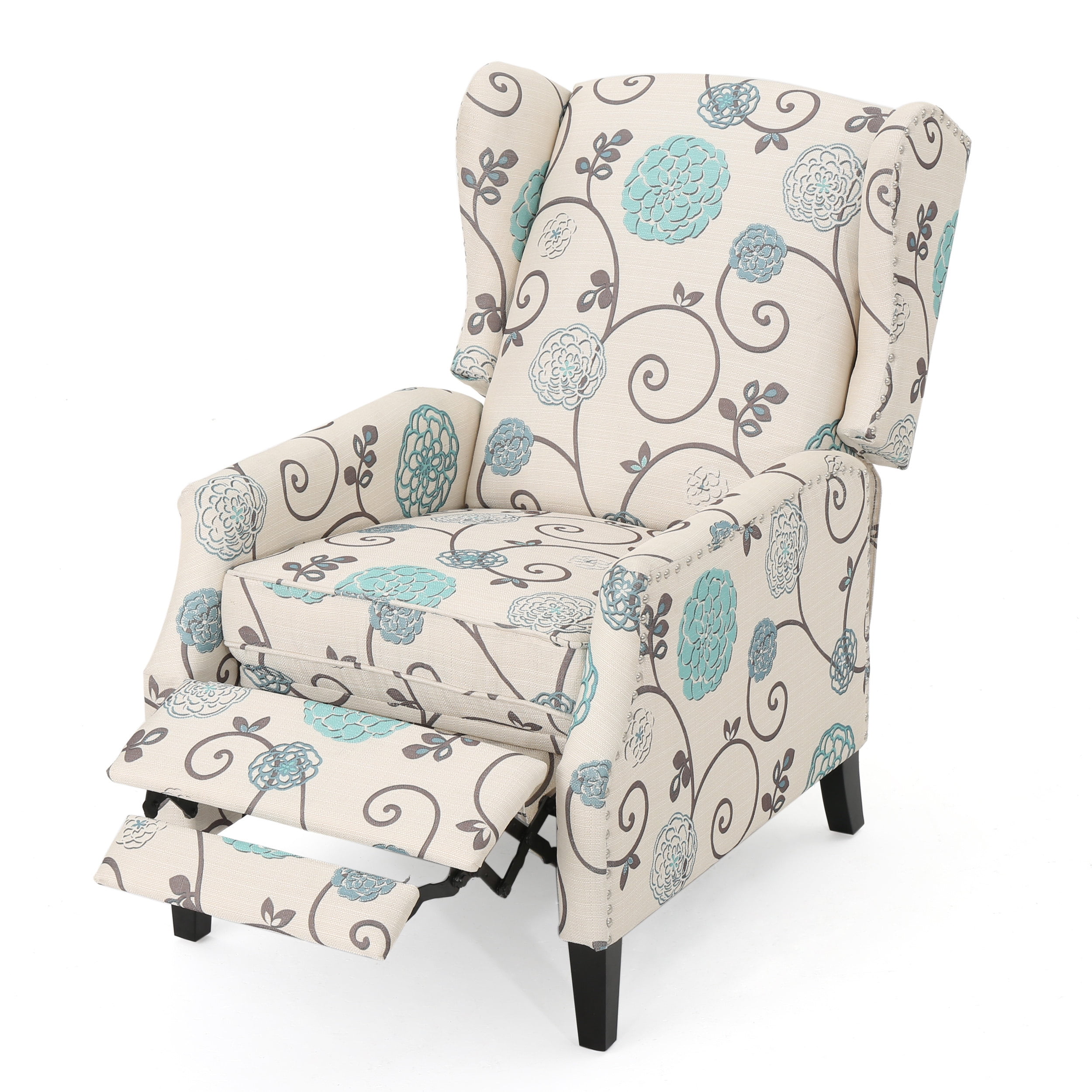 Noble House Allan Standard Fabric Wingback Pushback Recliner, Light Beige