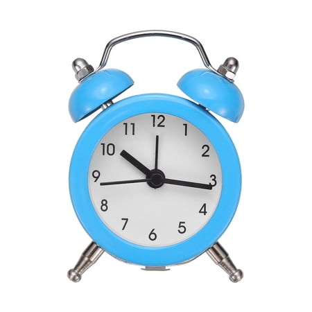 Uxcell Mini Twin Bell Alarm Clock, 2 Inch Metal Vintage Loud Alarm Clock for Heavy Sleepers Battery Operated Mini Analog Retro Style for Bedroom Bedside Desk Home Office, Blue