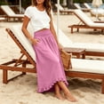 thumbnail image 5 of Boho Ruffle Hem Maxi Skirt for Women - High Waisted Elastic Waist Long Skirt with Pockets, Flowy Casual Beach Summer Skirt Hot Pink M, 5 of 8