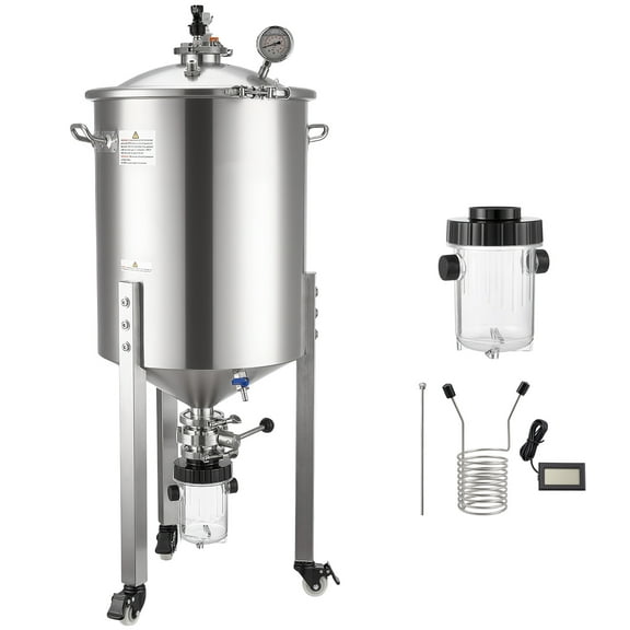 KFFKFF Pressure Fermenter 15 PSI, 16 Gal/60L Stainless Steel Conical Fermentation Tank with Cooling Tube and Yeast Collection Bottle for Wine and Beer Brewing