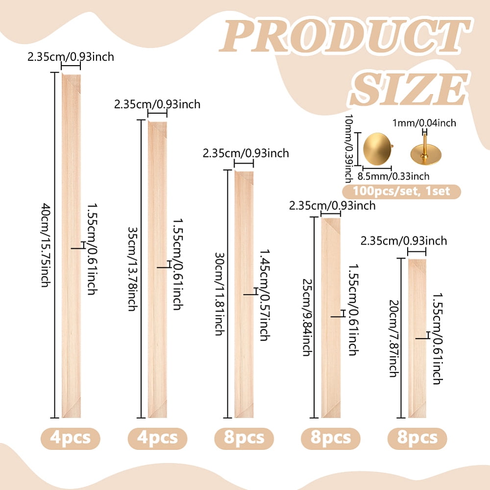 32Pcs Wooden Oil Painting Inner Frame with 100Pcs Iron Map Pins Drawing Push Pins White 200 -400x23.5x14.5 -15.5mm