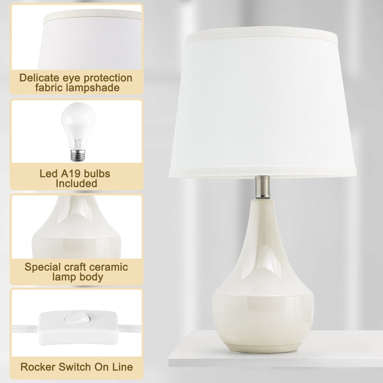 NATYSWAN 18.62-Inch Ceramic Bedside Table Lamp Set of 2, White photo 8