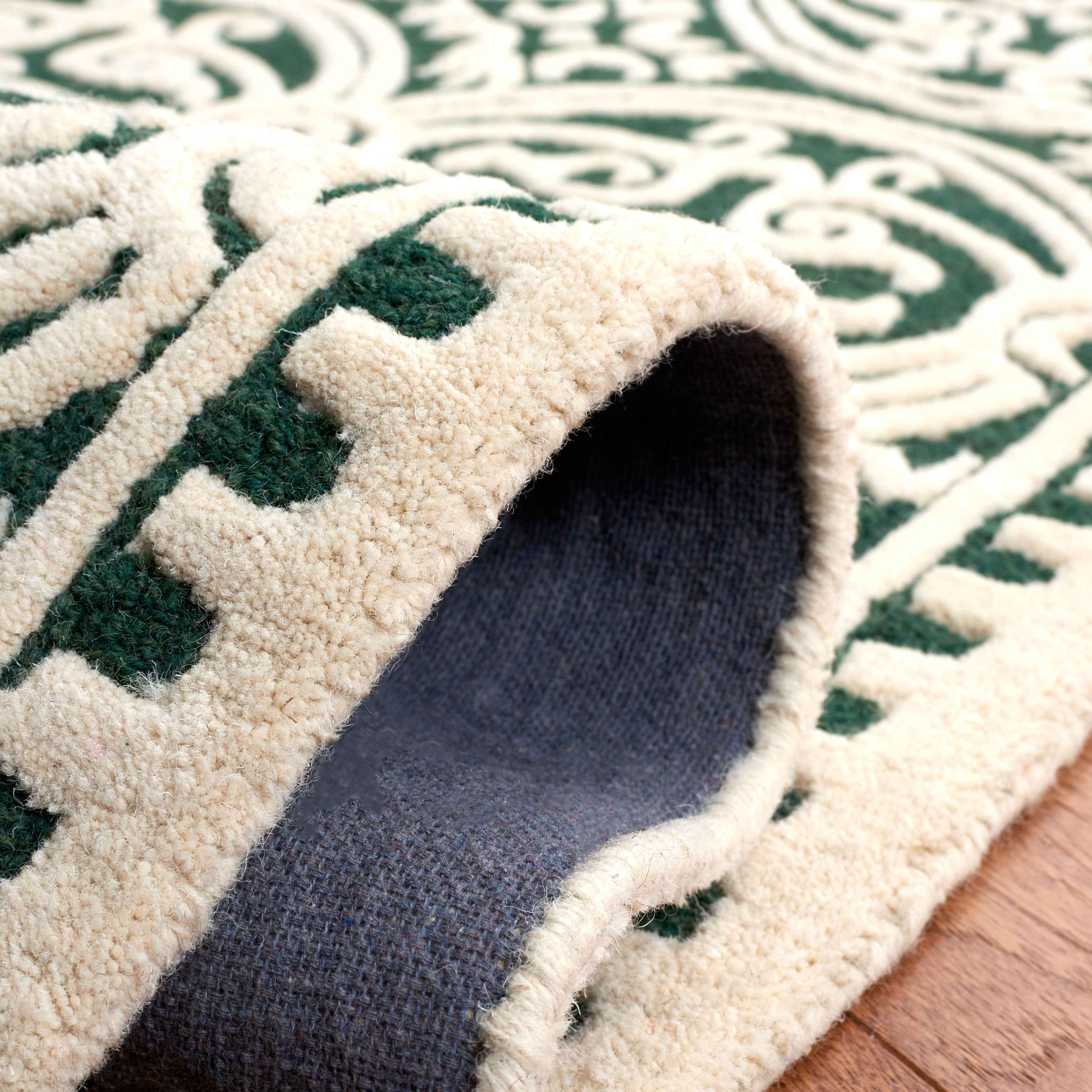 SAFAVIEH Cambridge Leslie Geometric Wool Area Rug, Dark Green/Ivory, 9' x 12'