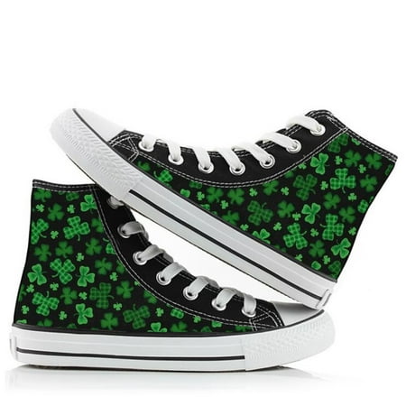

Fashion Casual Unisex High Top Shoes Fashion Sneaker with Good luck Symbol Four Leaf Clover Print Casual Lace up Canvas Shoes