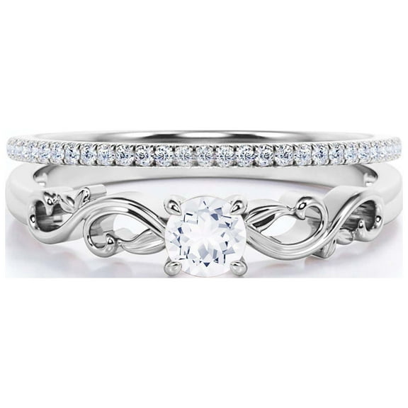 Art Nouvea Vintage Twisted Salt And Pepper 1.00 Carat Round Cut Diamond Moissanite Engagement Ring, Antique Design Wedding Ring in10k Solid White Gold, Gift For Her, Bridal Set, Matching Band