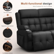 Loveseat Recliner Sofa, Manual Recliners with USB, Cup Holders & Storage Pockets, Pebbled Fabric Reclining Couch for Camper, Home Theater, Black