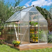 JUXSUNNY 6x8 FT Polycarbonate Greenhouse with Lockable Door Vent Window Walk-in Greenhouse Aluminum Hot House for Outdoor Garden Backyard Silver