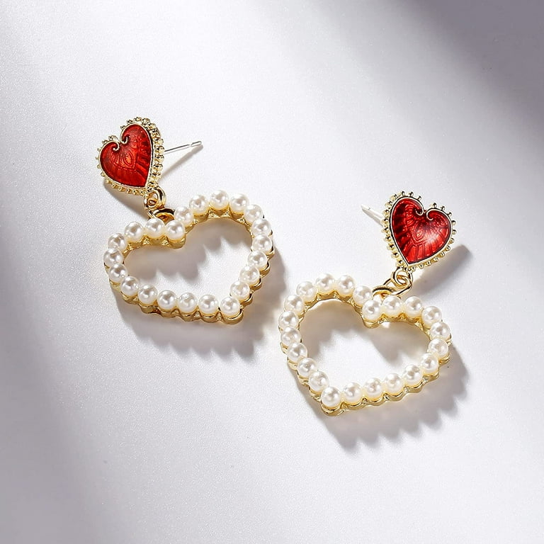 ピアス Pearl And Valentine Heart Earrings Pearl Heart Drop Earrings Love Heart Dangle Earrings For