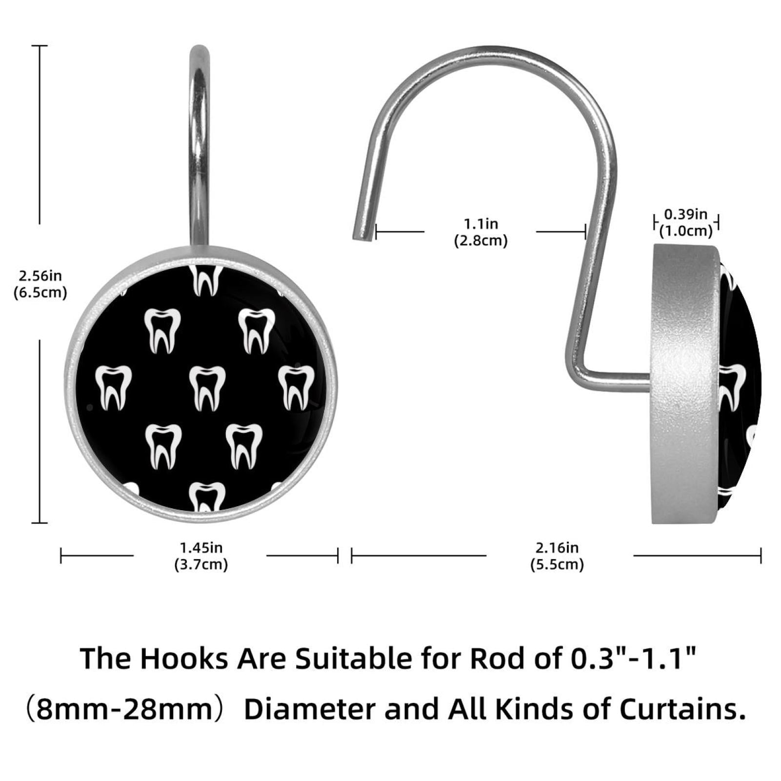 12pcs Decorative Shower Curtain Hooks, Rust Resistant Shower Rings for Bathroom Living Room,Rustproof Stainless Steel Rings for Shower Curtain and Liner Rods,Teeth Black