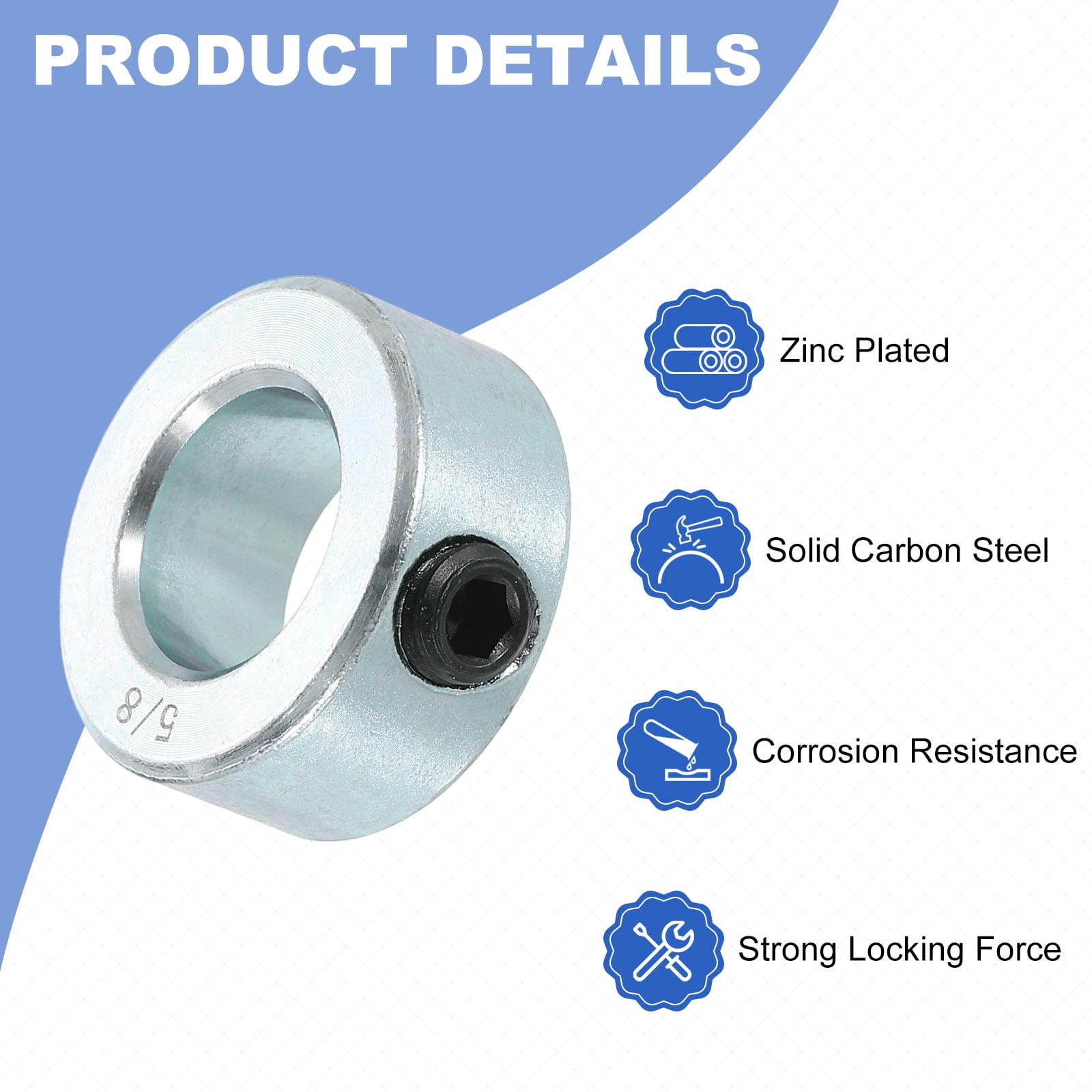 8pcs Set Screw Collars 5/8" Bore Carbon Steel Shaft Collars, 1-1/8" OD, 1/2" Width Lock Axle Collar Clamp