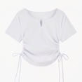 thumbnail image 5 of Tops for Women Short-sleeved Pleated V-neck Solid-color Casual T-shirt White S, 5 of 5