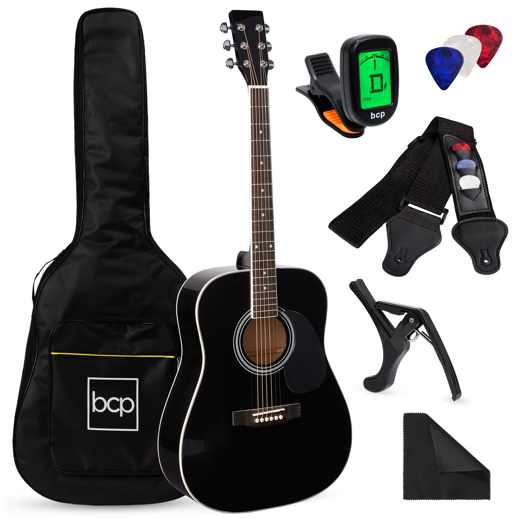 Best Choice Products 41in Full Size All-Wood Acoustic Guitar Starter Kit w/Gig Bag, E-Tuner, Pick, Strap, Rag - Black