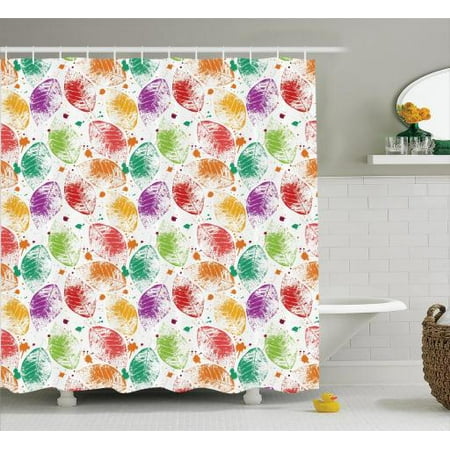 Elegant Shower Curtain Set Pattern With Colored Autumn Leaves And Elegant Shower Curtain Set Pattern With Colored Autumn Leaves And Blots Nature Seasonal Stylized Decorating
