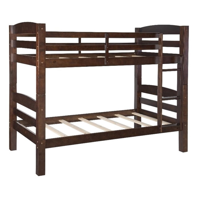 Linon Levi Lit Superposé Simple sur Simple avec Échelle Intégrée en Bois de Pin Espresso
