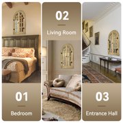 TEWLOSS Arched Wall Mirrors 36x24 Window Mirror Farmhouse Decor Wood Frame for Bedroom, Natural