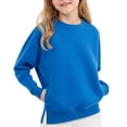 thumbnail image 2 of Youth Girls Long Sleeve Pullover Sweatshirt Solid Color Round Neck Side Split Tops Kids Girls Trendy Comfy Shirts, 2 of 2