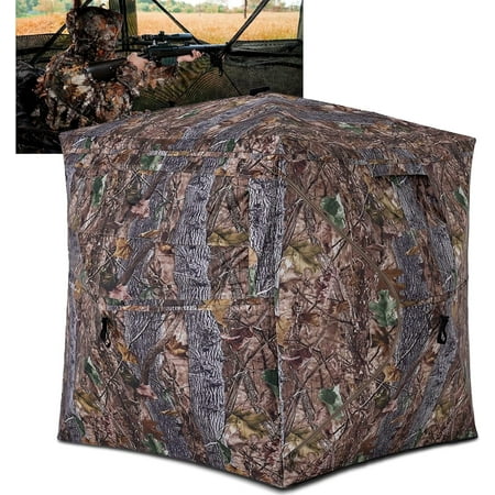 Upgrade 270 Degree See Through Hunting Ground Blind Portable 2-3 Person Pop Up Hunting Tent with Carrying Bag 150D Waterpfoof Hunting Tent for Deer & Turkey Hunting (Camouflage)