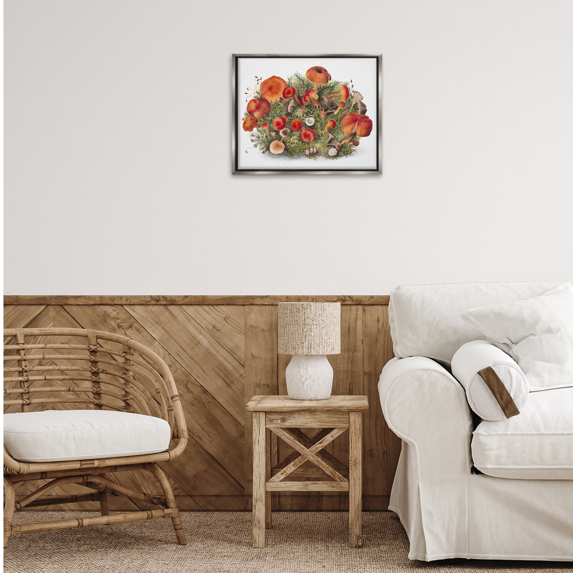 Stupell Industries Rustic Cottage Mushrooms Botanical & Floral Painting Gray Floater Framed Art Print Wall Art, 21 x 17