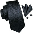 thumbnail image 6 of Hi-Tie Mens Black Tie and Pockets Square Sets Paisley Silk Necktie Cufflinks Sets for Formal Business, 6 of 6