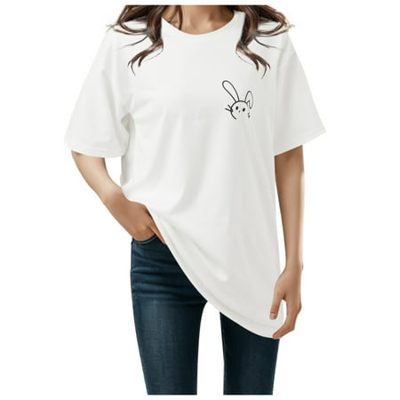 Women s Loose Fit Cartoon Graphic Short Sleeve T-Shirt Casual Comfortable Tee for Everyday Wear