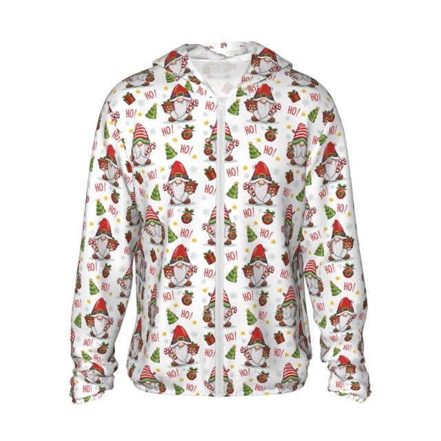 Fotbe Merry Christmas Santa Chaqueta con Protección Solar UPF 50+ para Hombre y Mujer, Camisa con Capucha y Bolsillos-Small