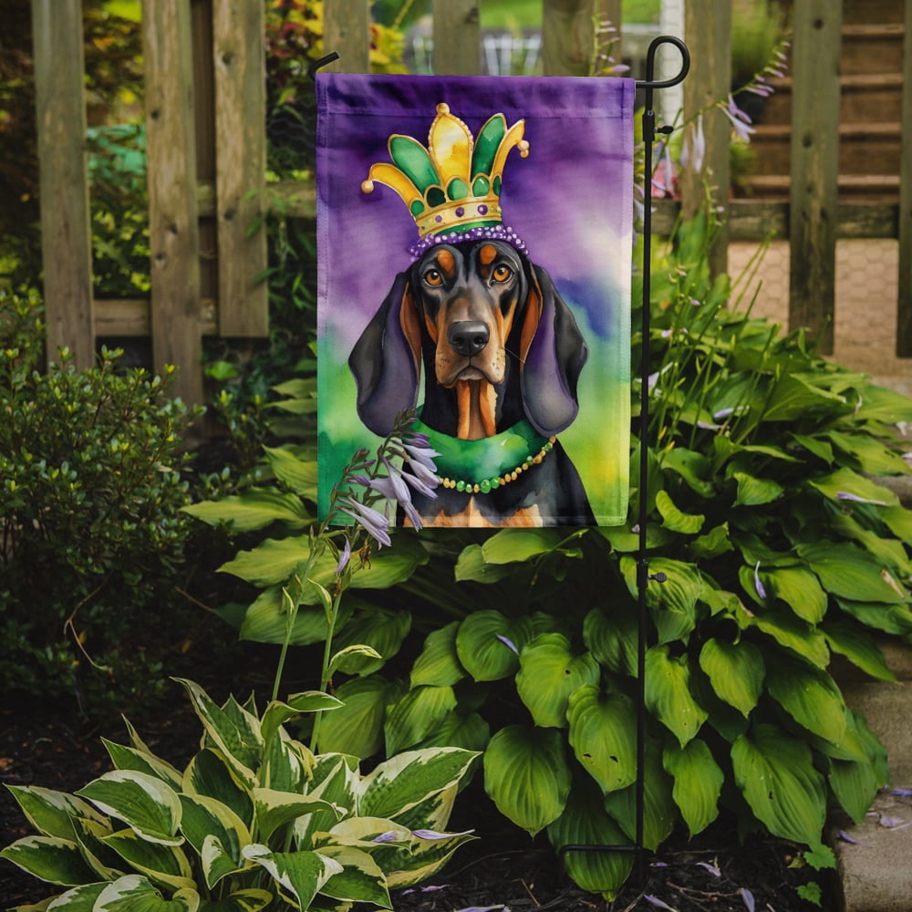 Black and Tan Coonhound King of Mardi Gras Garden Flag 11.25 in x 15.5 in