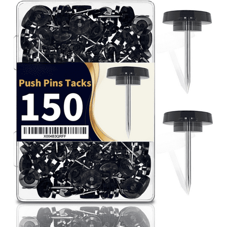 150 PCS Flat Black Push Pins for Wall Clear Thumb Tacks for Walls Flat thumbtacks Push pin for Bulletin Board Shadow Box Display Thumbtack for Cork Board