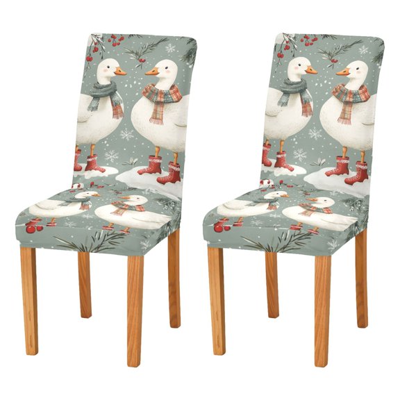 Yayeee 2 Pack Dining Chair Covers Stretch Parson Chairs Slipcovers Seat Protector, Winter Goose Scarves