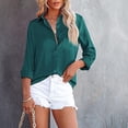 thumbnail image 4 of Blusa de mujer con cuello en V, elegante, de manga larga, para negocios, camisa informal holgada, camisa lisa de manga larga con bolsillo., 4 of 5