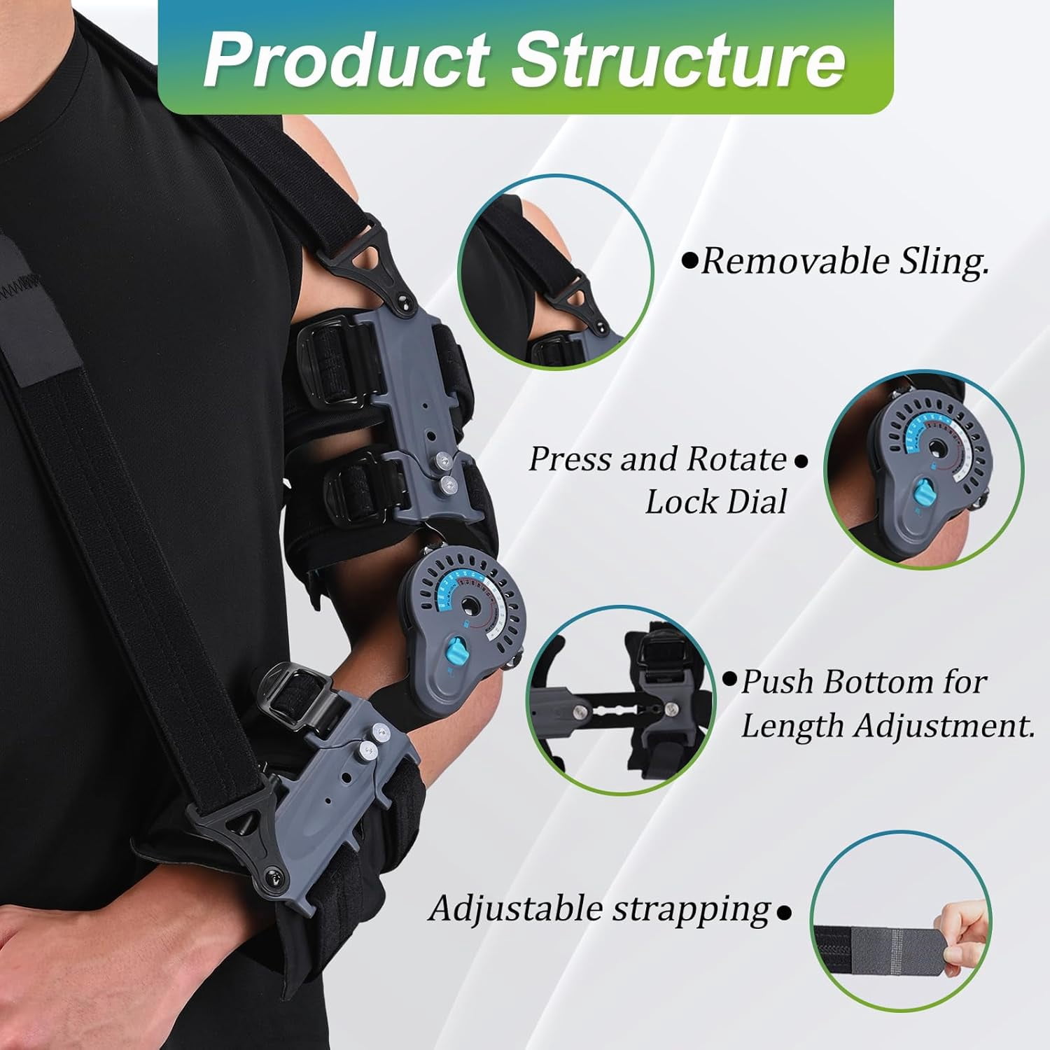 Insunen Hinged Elbow Brace, Adjustable Post OP ROM Elbow Brace with Sling Stabilizer Splint Arm Injury Recovery Support After Surgery (Right)