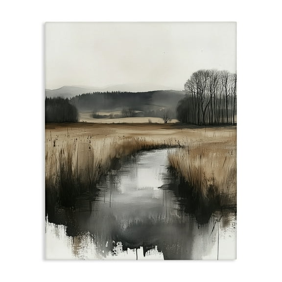 Stupell Industries Sepia Countryside Stream Landscape & Nature Painting Wrapped Canvas Canvas Art Print Wall Art, 16 x 20