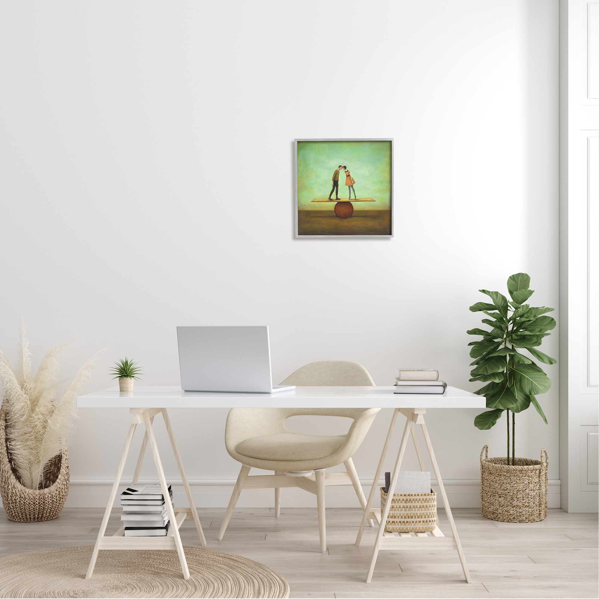 Surreal People Balancing Red Ball Together Painting Novelty Painting Framed Art Print Wall Art