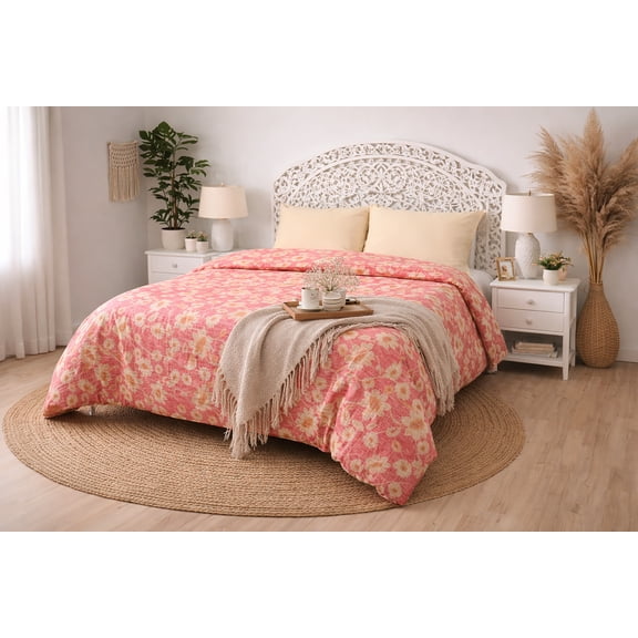 Vintage Flowers-Recycled Plastic/Sustainable Cotton Queen Duvet Cover Set Including 2 Shams.Made in Green by Oeko-Tex.