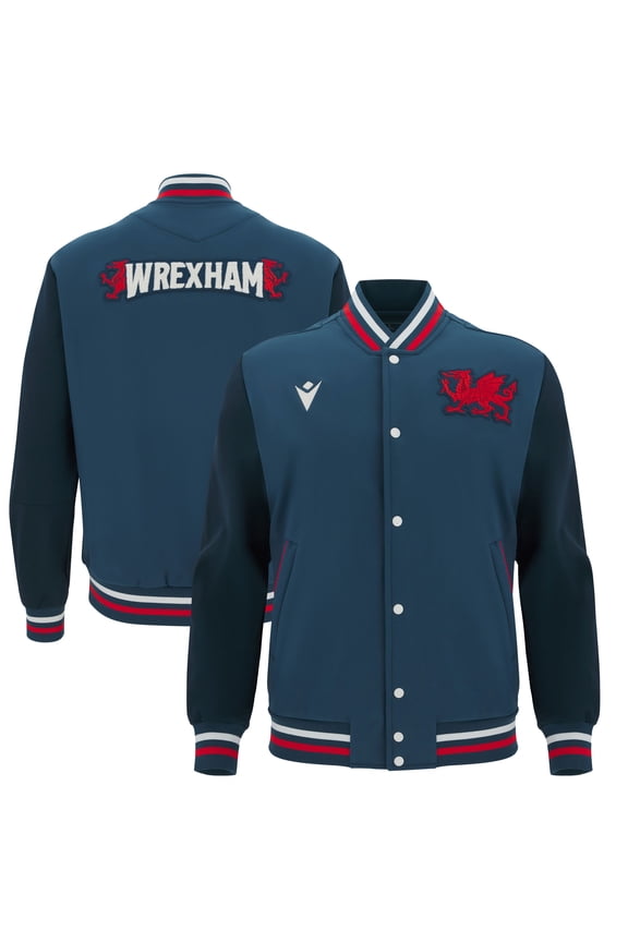 Men's Macron Navy Wrexham Anthem Full-Snap Varsity Jacket