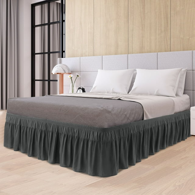 PiccoCasa Polyester Brushed Bed Skirt with Elastic Dust Ruffles 16" Drop, Full Dark Gray