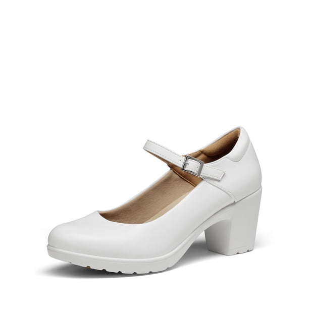 Zapatos DREAM PAIRS EDENIA Blancos Mary Jane con Tacón Bajo de Bloque