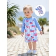 thumbnail image 4 of BemeyourBBs Toddler Baby Boy 4th of July One Piece Swimsuit with Sun Hat Newborn Infant Boy Bathing Suit Long Sleeve Rash Guard Patriotic Independent Day Swimwear Flag Print Zipper Summer Beachwear, 4 of 9
