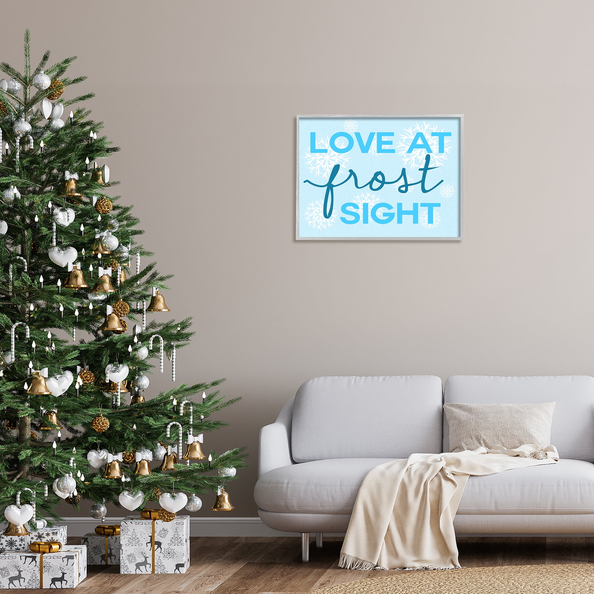 Stupell Industries Love at Frost Sight Pun Holiday Painting Gray Framed Art Print Wall Art, 30 x 24