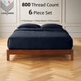thumbnail image 2 of 6-PC Queen Organic 800-TC Cotton Sheet Set - 12" Deep Pockets with 4 Pillowcases - Navy Blue, 2 of 7