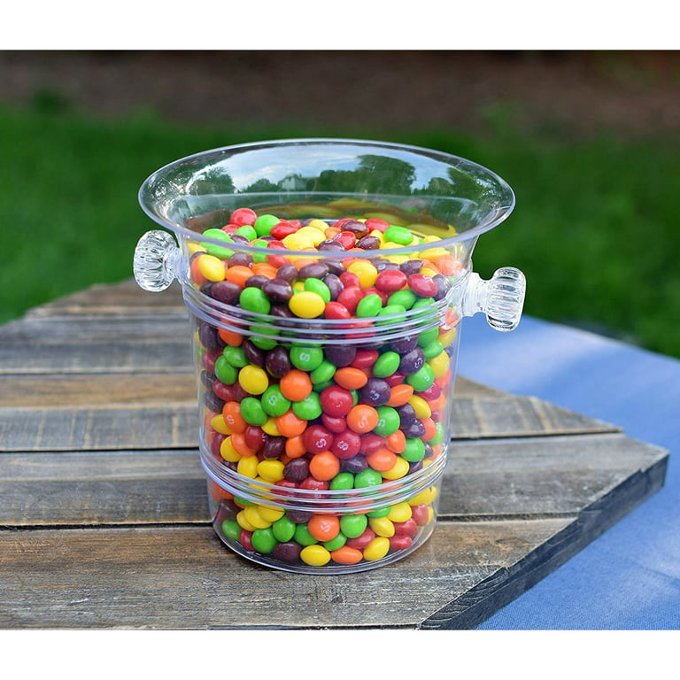 1.5 Quart Hard Plastic Ice Bucket or Candy Holder With Tongs- 6 Count-  Clear 