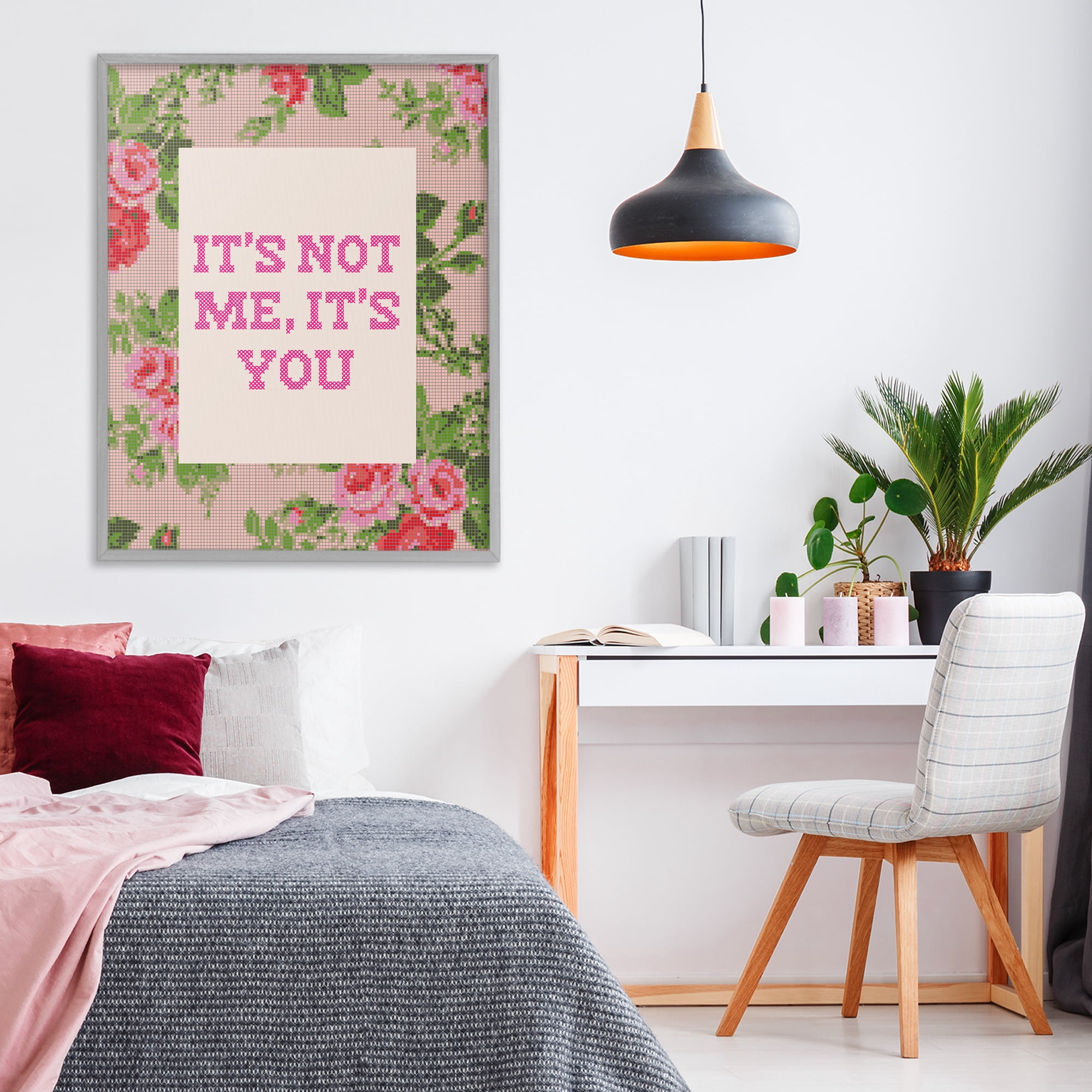 Stupell Industries Not Me It's You Faux Cross Stitch Gray Framed Giclee Art, design by Lil' Rue
