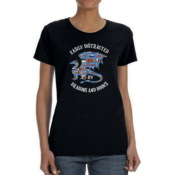 Dragons And Books T-Shirt Women -Smartprints Designs, Female Medium