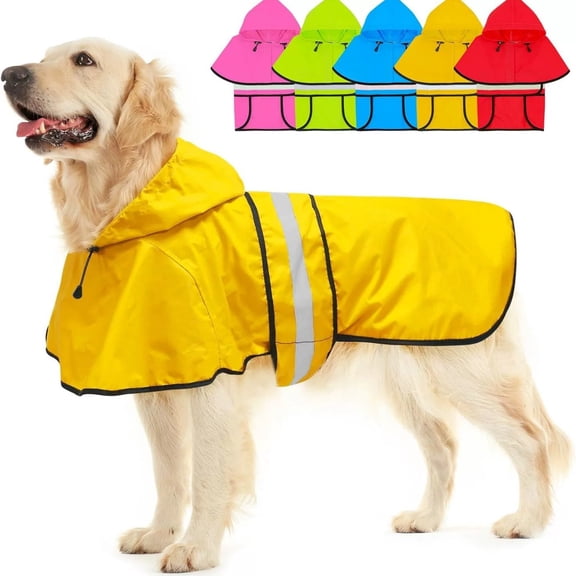 Waterproof Reflective Dog Raincoat Adjustable Hooded Slicker Poncho Pet Rain Coat Lightweight Dog Rain Jacket for Dogs and Pets(Yellow,M)