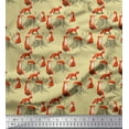 thumbnail image 1 of Soimoi Beige Poly Georgette Fabric Tree Stump & Fox Animal Printed Fabric 1 Yard 42 Inch Wide, 1 of 5