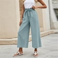 thumbnail image 3 of Ohufall Womens Solid Color Pants Elastic Waist Drawstring Pant Fashion Wide Leg Breathable Comfort Casual Pants, 3 of 6