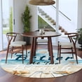 thumbnail image 4 of 8ft Round Rug, Summer Coastal Beach Non-Skid Rubber Backing Large Area Rugs - Living Room Bedroom Home Office, Ocean Wave Starfish Shell Indoor Floor Mat Carpets Washable Rug, 4 of 9