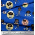 thumbnail image 2 of Soimoi Blue Cotton Voile Fabric Circle,Cook & Working Girl Printed Fabric 1 Yard 56 Inch Wide, 2 of 3