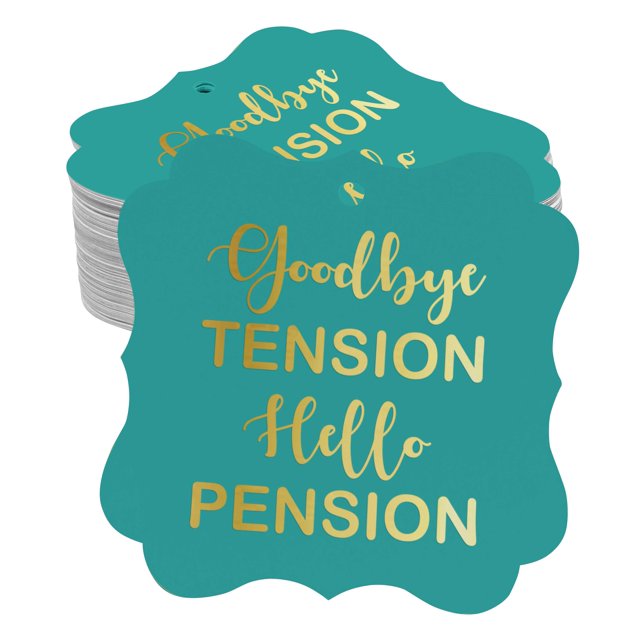 Inkdotpot Pack Of 100 Real Gold Foil Bracket Shape Paper Tags Good Bye Tension Hello Pension Retirement Favor Hang Tags