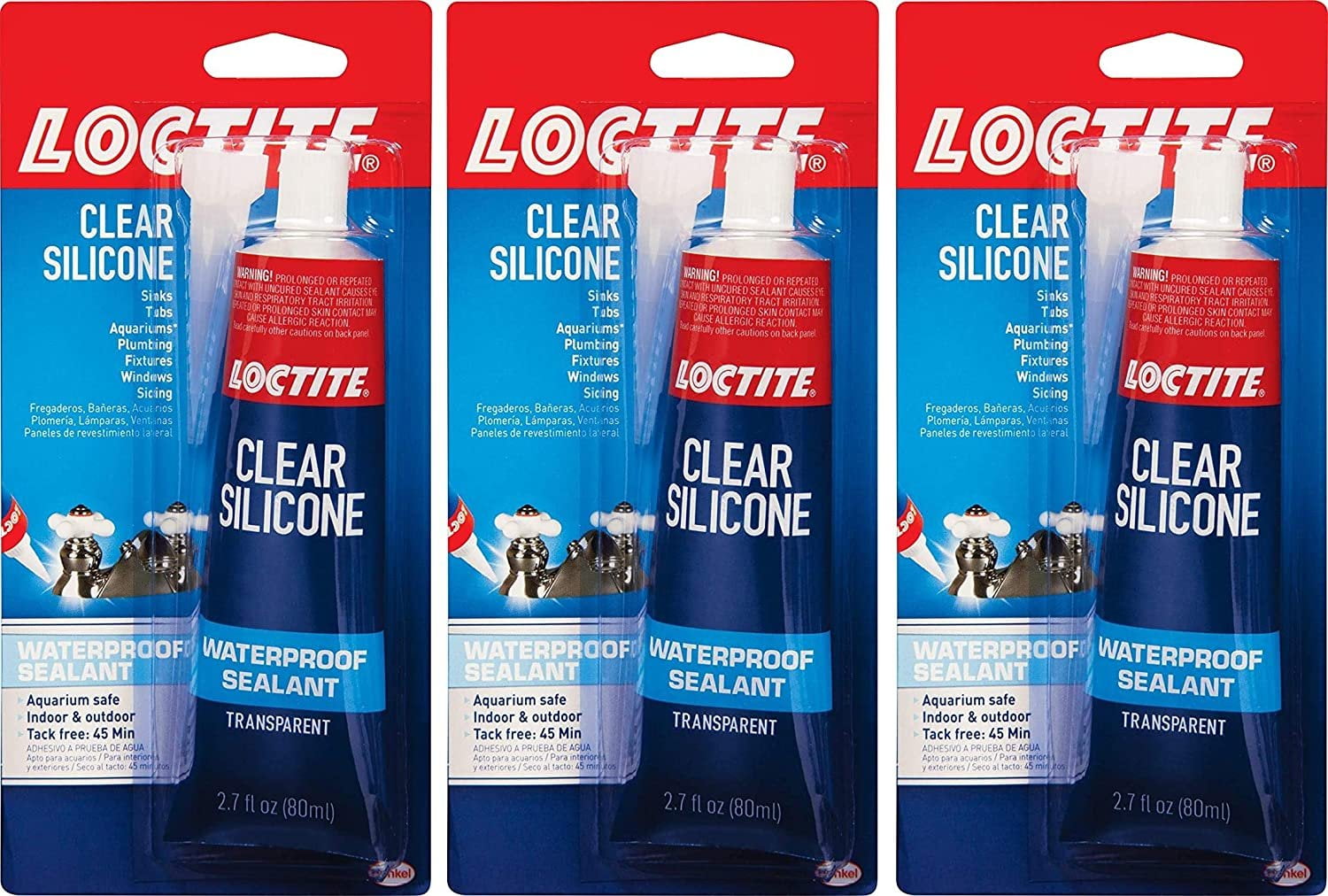 Loctite Clear Silicone Waterproof Sealant 2.7Ounce Tube 3 Pack